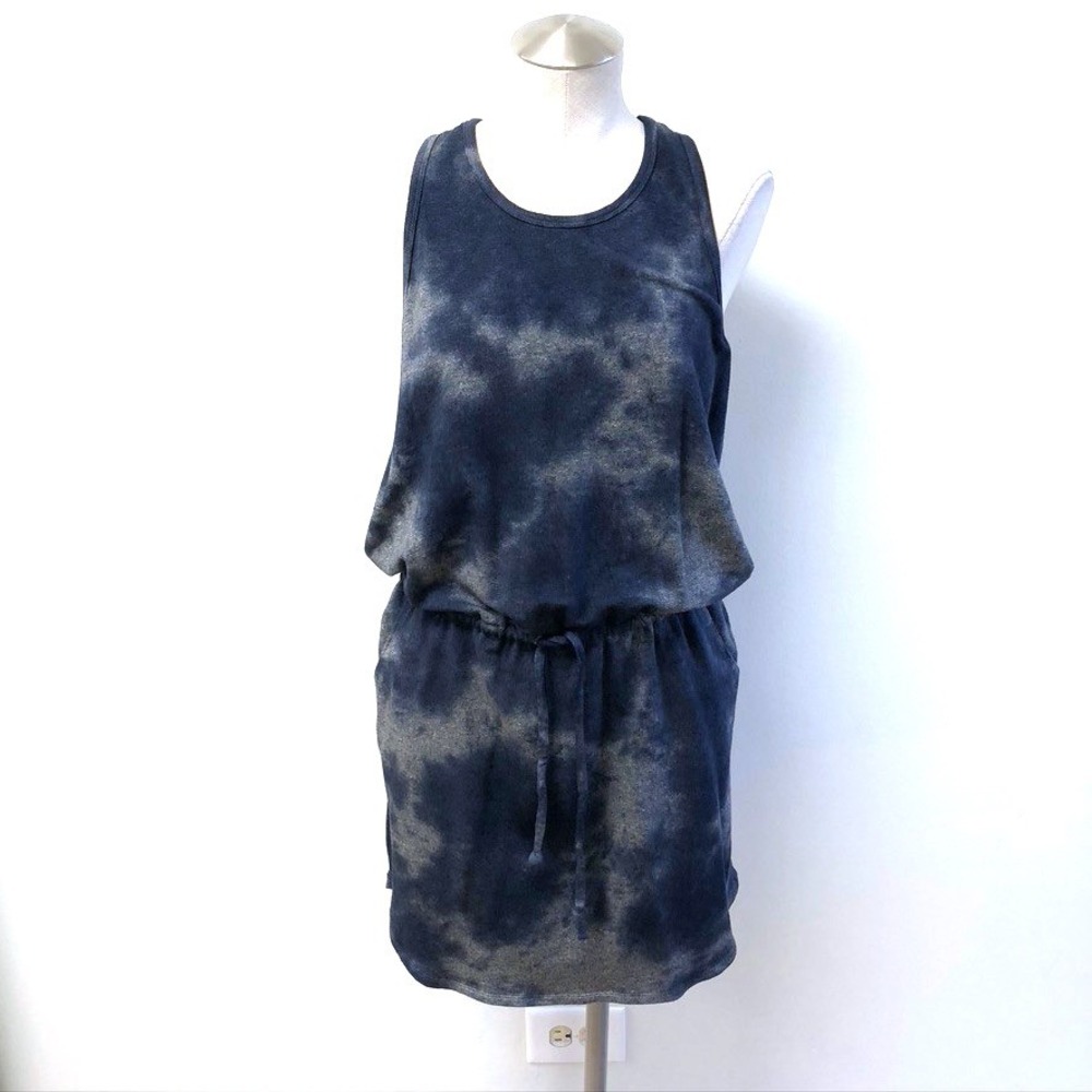 Sundry Tank Dress Women Size 3 Large Blue Tie Dye Racerback‎ Drawstring Mini